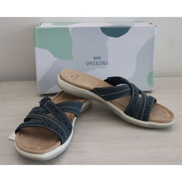 Earth Origins Women's Sz 11 M Navy Blue Perforated Sandra Slide Sandals - Picture 1 of 12